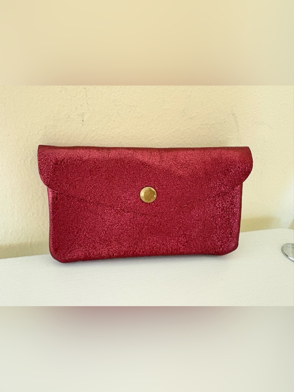Red Glitter Envelope wallet with Gold Snap